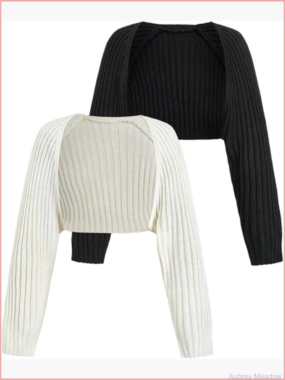 2 Pack Long Sleeve Open Front Knit Bolero Crop Cardigan Sweater